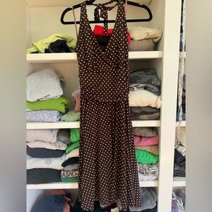 Vintage 90s Brown Polka Dot Vneck Dress